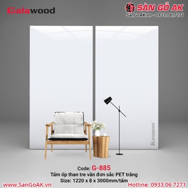 Tấm ốp than tre vân đơn sắc PET trắng Galawood G-885