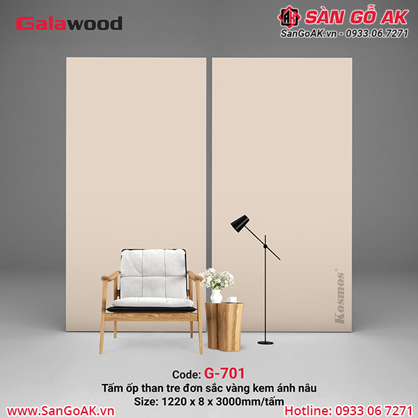G-701 là tấm ốp than tre đơn sắc vàng kem ánh nâu Galawood