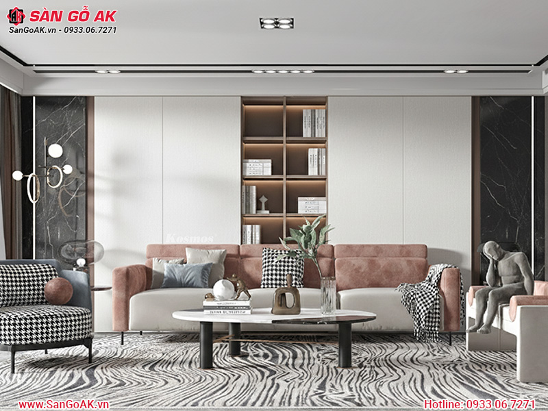 Ốp vách sofa phòng khách bằng tấm ốp than tre G-881 vân giấy trắng