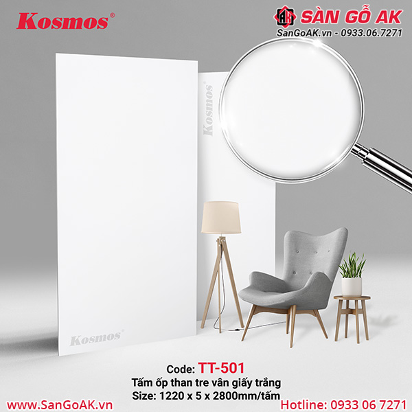 Tấm ốp than tre vân giấy màu trắng TT-501
