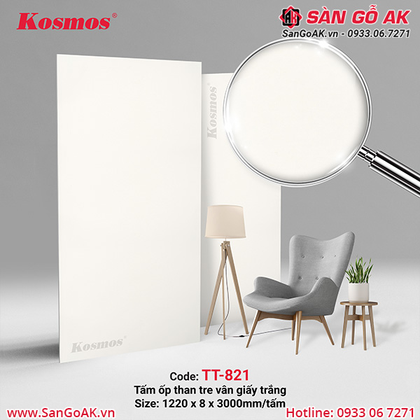 Tấm ốp sợi than tre vân giấy trắng TT-821