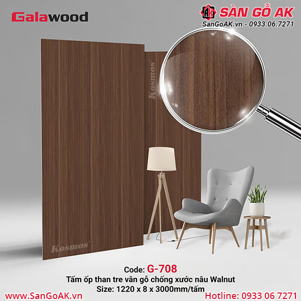 G-708 là tấm ốp than tre vân gỗ chống xước nâu walnut