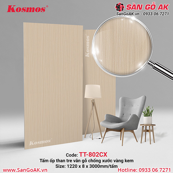 Tấm ốp sợi than tre vân gỗ chống xước vàng kem TT-802CX