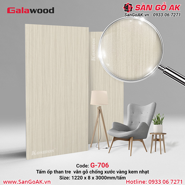 G-706 là tấm ốp than tre vân gỗ chống xước vàng kem nhạt