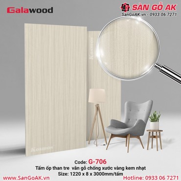 Tấm ốp than tre vân gỗ chống xước vàng kem nhạt Galawood G-706