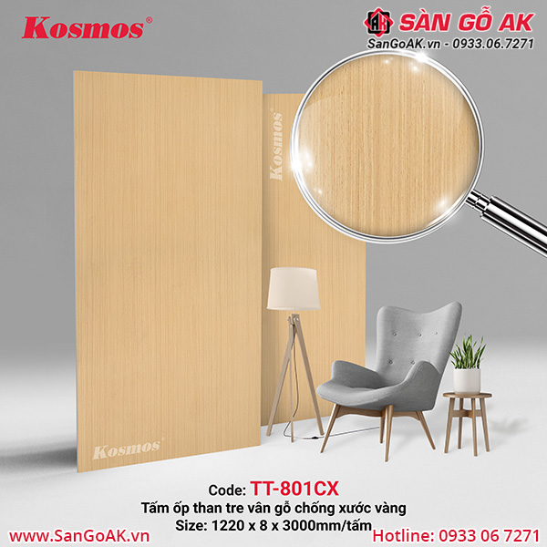 Tấm ốp sợi than tre vân gỗ chống xước vàng TT-801CX