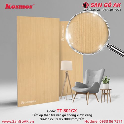 Tấm ốp than tre Kosmos vân gỗ chống xước vàng TT-801CX
