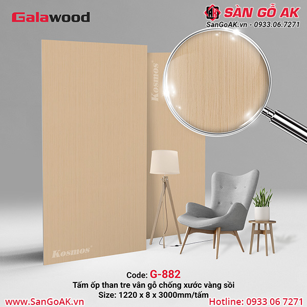 Tấm ốp sợi than tre vân gỗ vàng sồi G-882 Galawood