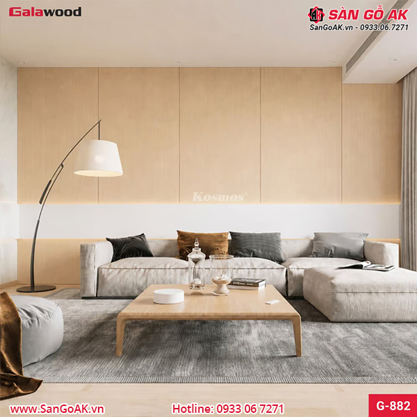 Công trình ốp tường bằng tấm than tre vân gỗ G-882