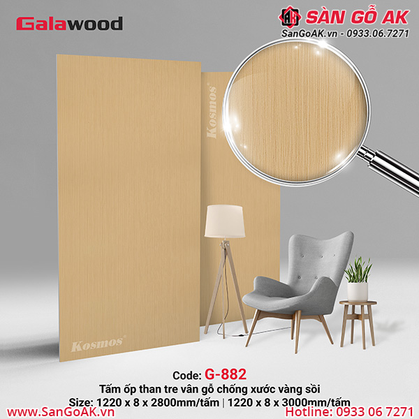 Tấm ốp sợi than tre vân gỗ vàng sồi G-882 Galawood