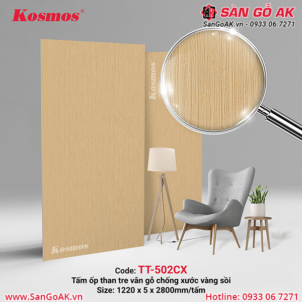 Tấm ốp tường/ốp trần sợi than tre vân gỗ vàng sồi TT502-CX chống xước