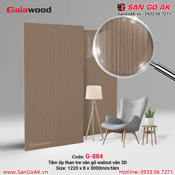 Tấm ốp sợi than tre vân gỗ walnut G-884 Galawood