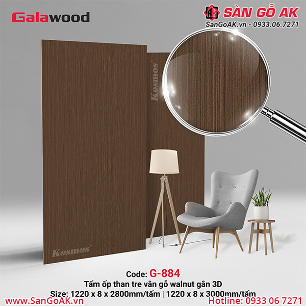 Tấm ốp sợi than tre vân gỗ walnut G-884 Galawood