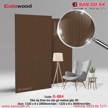 Tấm ốp than tre vân gỗ walnut gân 3D Galawood G-884