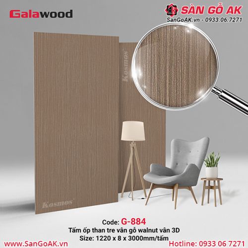 Tấm ốp than tre vân gỗ walnut gân 3D Galawood G-884