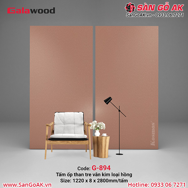 Tấm ốp sợi than tre Galawood vân kim loại hồng trà xước dọc G-894