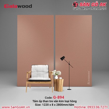 Tấm ốp than tre vân kim loại hồng trà xước dọc Galawood G-894