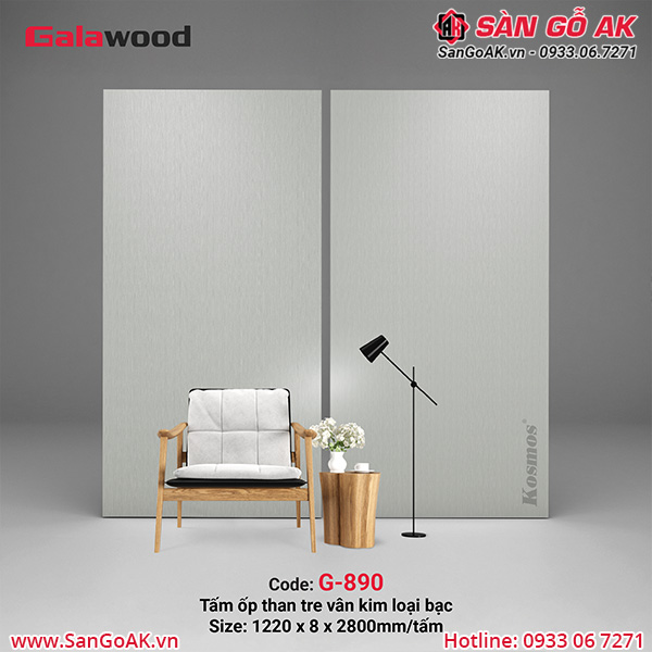Tấm ốp sợi than tre Galawood vân kim loại xước bạc G-890