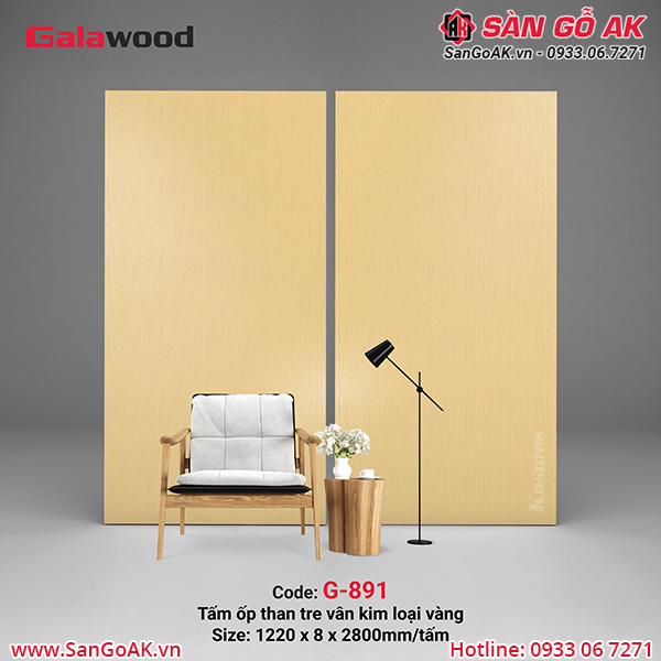 Tấm ốp sợi than tre Galawood vân kim loại xước vàng G-891