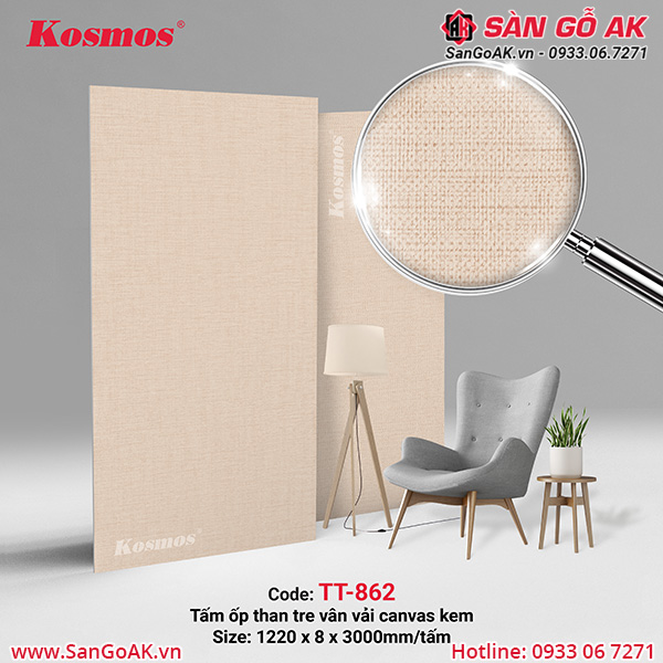 Tấm ốp than tre vân vải canvas màu kem TT-862
