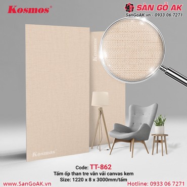 Tấm ốp than tre Kosmos vân vải canvas kem TT-862