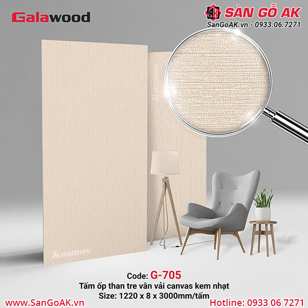 G-705 là tấm ốp than tre vân vải canvas kem nhạt Galawood