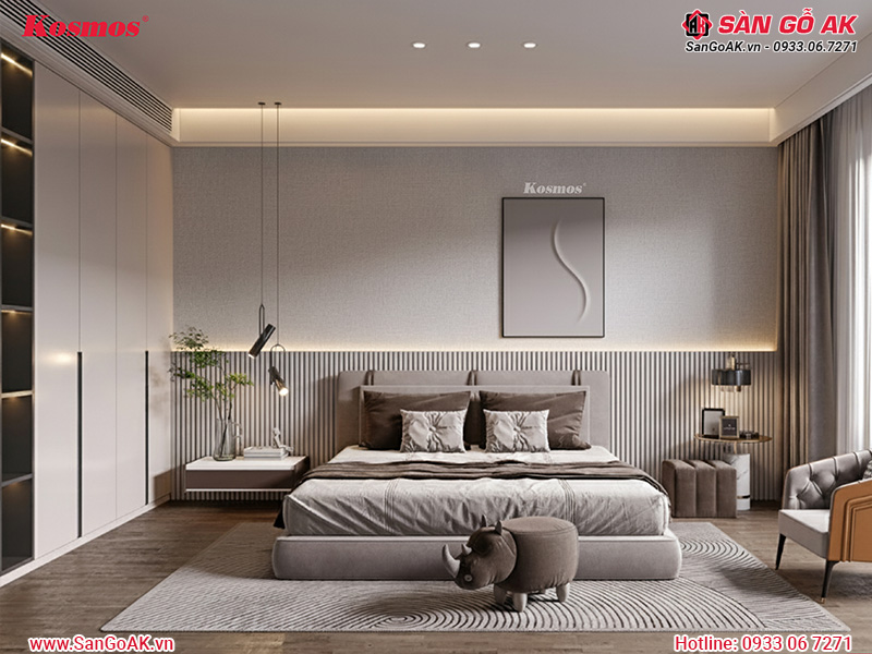 Ốp vách đầu giường phòng ngủ với tấm than tre vân vải TT-860