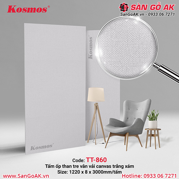 Tấm ốp than tre vân vải canvas màu trắng xám TT-860