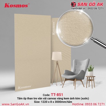 Tấm ốp than tre Kosmos vân vải canvas vàng kem ánh kim TT-851