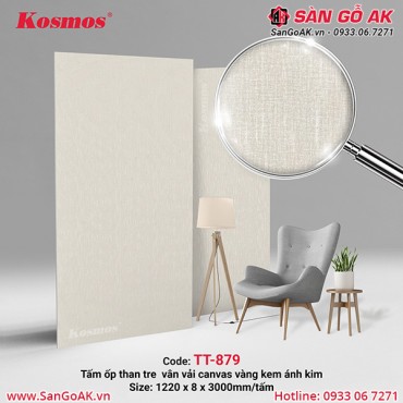 Tấm ốp than tre Kosmos vân vải canvas vàng kem ánh kim TT-879