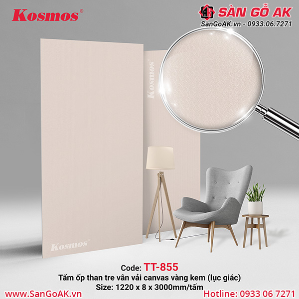 Tấm ốp đa năng than tre Kosmos TT-855 vân vải canvas vàng kem