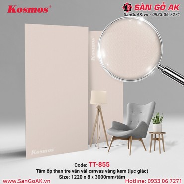 Tấm ốp than tre Kosmos vân vải canvas vàng kem lục giác TT-855