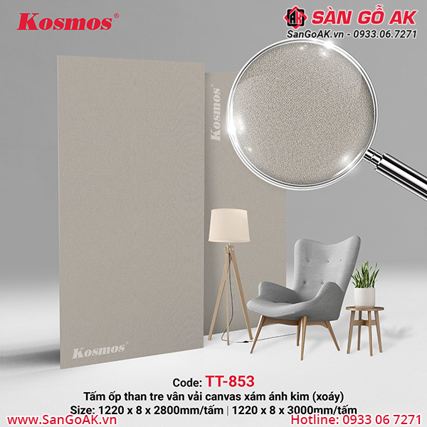 Tấm ốp tường/ốp trần than tre vân vải xám hiệu ứng xoáy TT-853