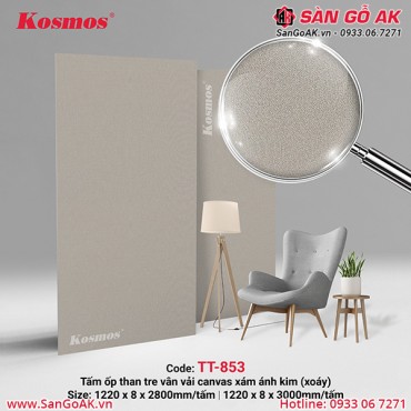 Tấm ốp than tre Kosmos vân vải canvas xám ánh kim xoáy TT-853
