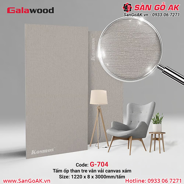 G-704 là tấm ốp than tre vân vải canvas xám Galawood