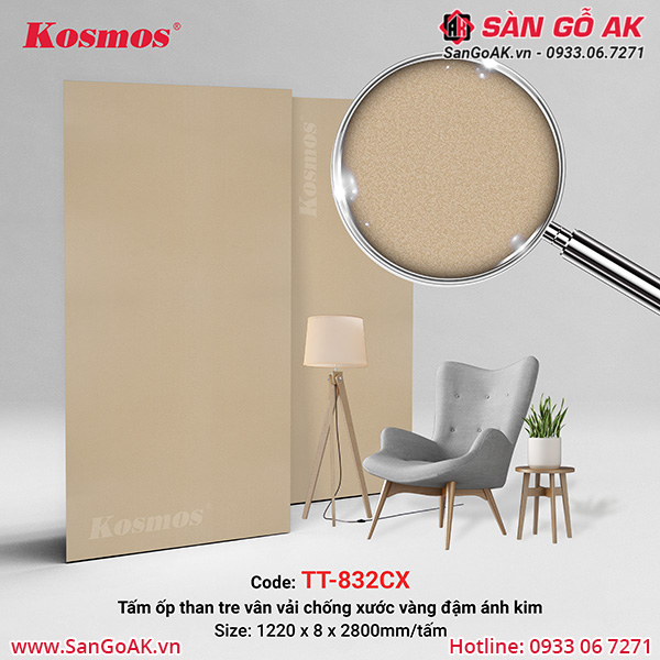 Tấm ốp sợi than tre vân vải chống xước vàng đậm ánh kim TT-832CX