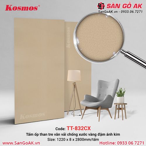 Tấm ốp than tre Kosmos vân vải chống xước vàng đậm ánh kim TT-832CX