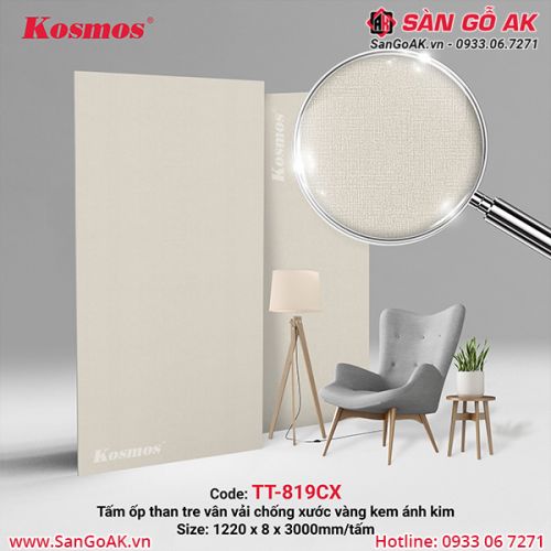 Tấm ốp than tre Kosmos vân vải chống xước vàng kem ánh kim TT-819CX