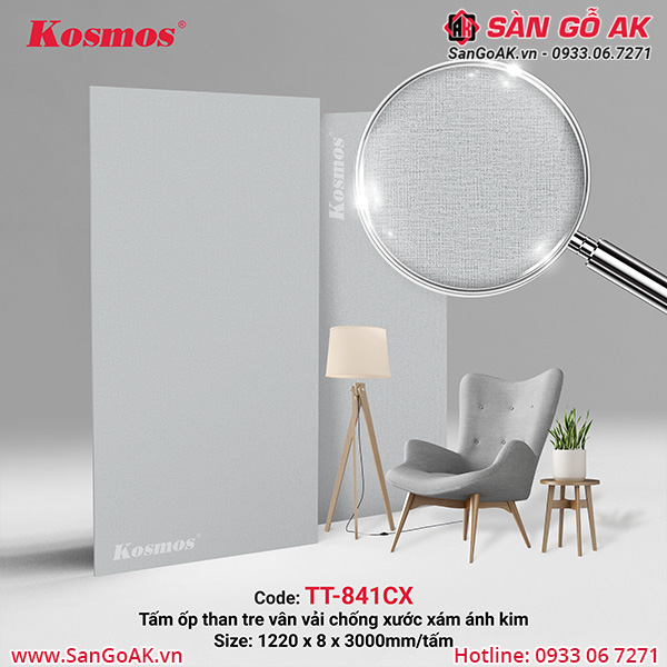 Tấm ốp sợi than tre TT-841CX vân vải chống xước xám ánh kim