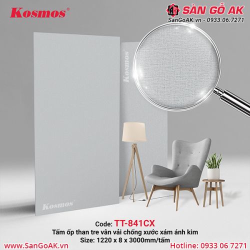 Tấm ốp than tre Kosmos vân vải chống xước xám ánh kim TT-841CX
