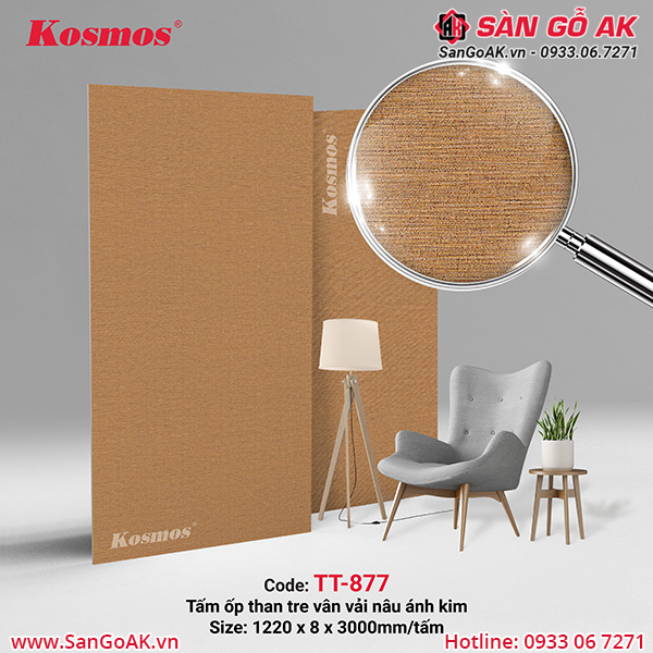 Tấm ốp than tre Kosmos TT-877 vân vải màu nâu ánh kim.