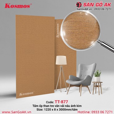 Tấm ốp than tre Kosmos vân vải nâu ánh kim TT-877