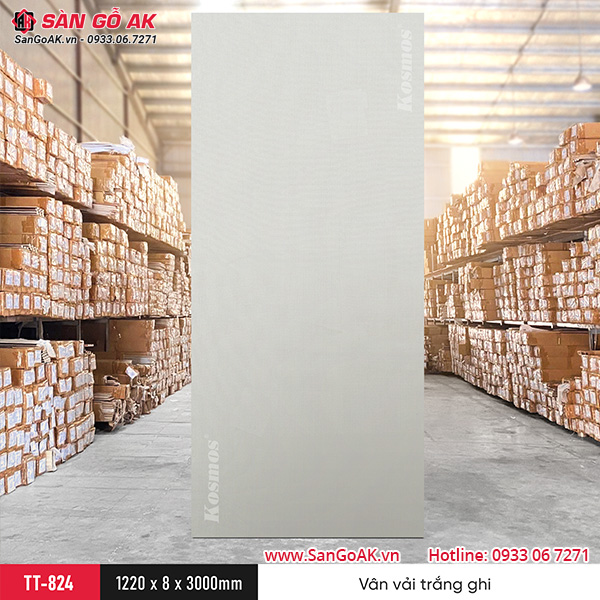 Sàn Gỗ AK - nơi cung cấp tấm ốp than tre Kosmos TT-824 vân vải trắng ghi