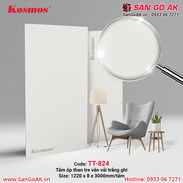 Tấm ốp sợi than tre vân vải trắng ghi TT-824