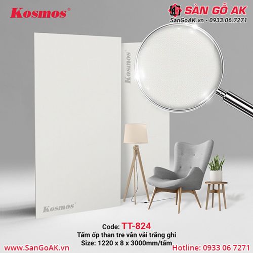 Tấm ốp than tre Kosmos vân vải trắng ghi TT-824