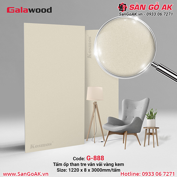 Tấm ốp tường/ốp trần than tre vân vải vàng ánh kim G-888 Galawood