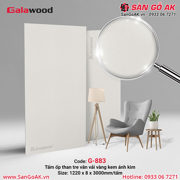 Tấm ốp tường/ốp trần than tre vân vải vàng kem ánh kim G-883 Galawood
