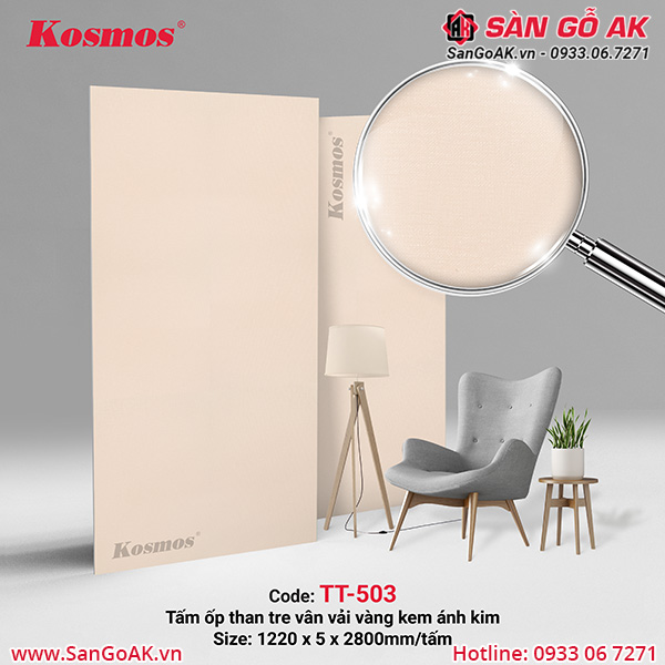 Tấm ốp sợi than tre vân vải vàng kem ánh kim Kosmos TT-503