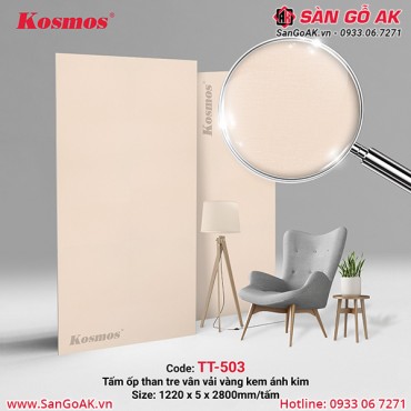 Tấm ốp than tre Kosmos vân vải vàng kem ánh kim TT-503