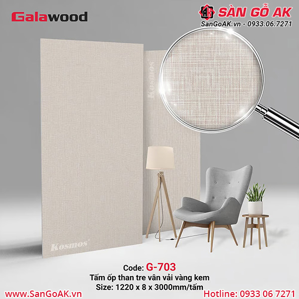 G-703 là tấm ốp than tre vân vải vàng kem Galawood